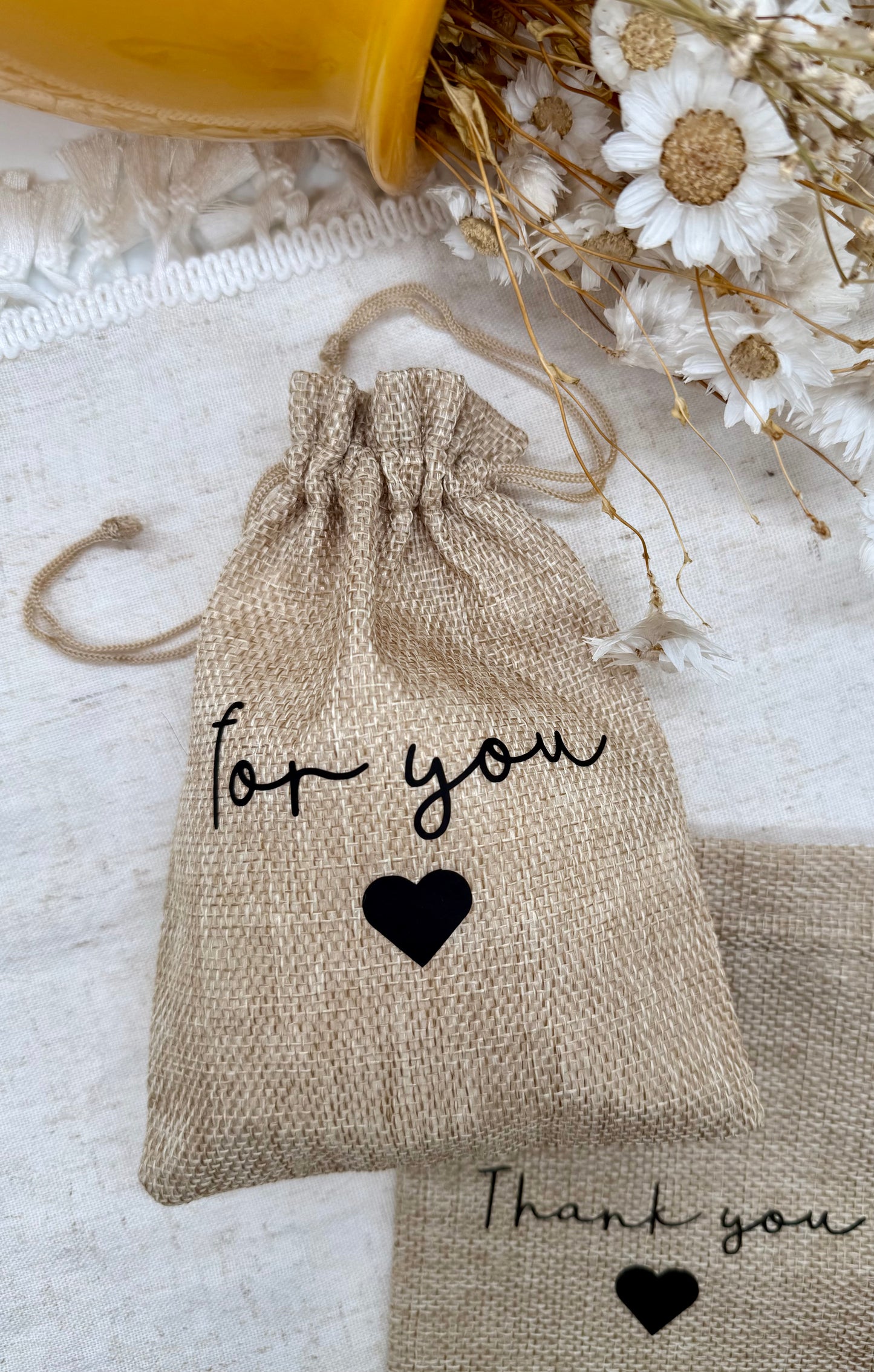 Kleiner Jutebeutel – Geschenkbeutel aus Jute | Gastgeschenk | Naturbeutel „For you“ oder "Thank you" | Nachhaltige Verpackung | zwei Farben