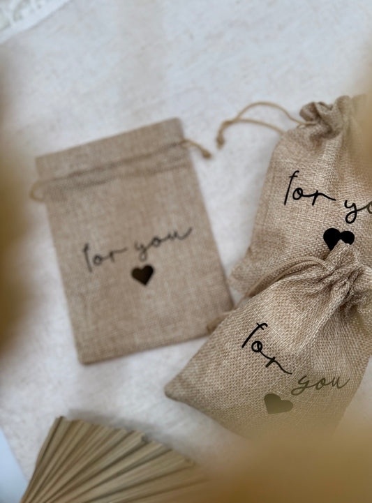Kleiner Jutebeutel – Geschenkbeutel aus Jute | Gastgeschenk | Naturbeutel „For you“ oder "Thank you" | Nachhaltige Verpackung | zwei Farben
