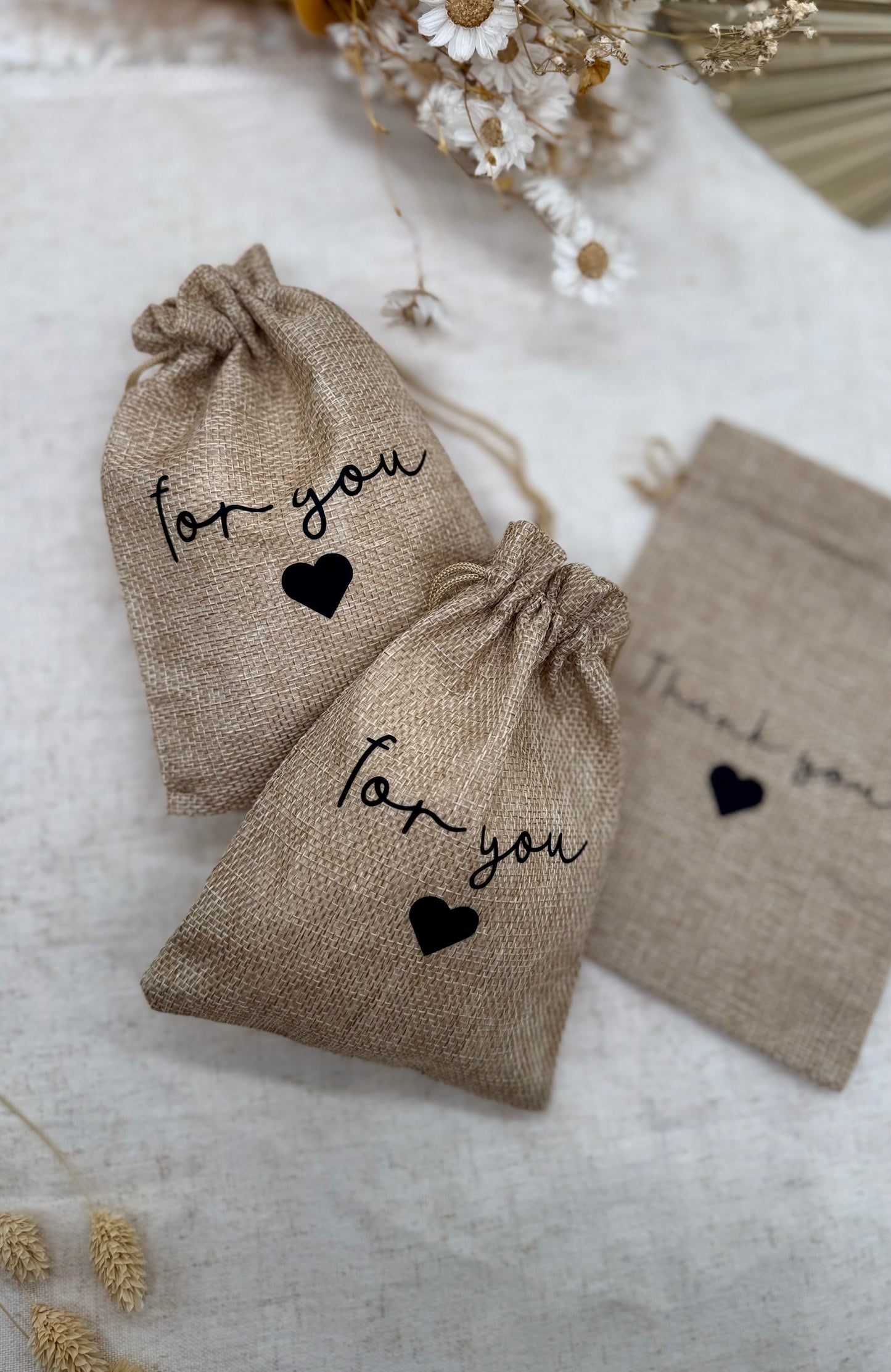 Kleiner Jutebeutel – Geschenkbeutel aus Jute | Gastgeschenk | Naturbeutel „For you“ oder "Thank you" | Nachhaltige Verpackung | zwei Farben