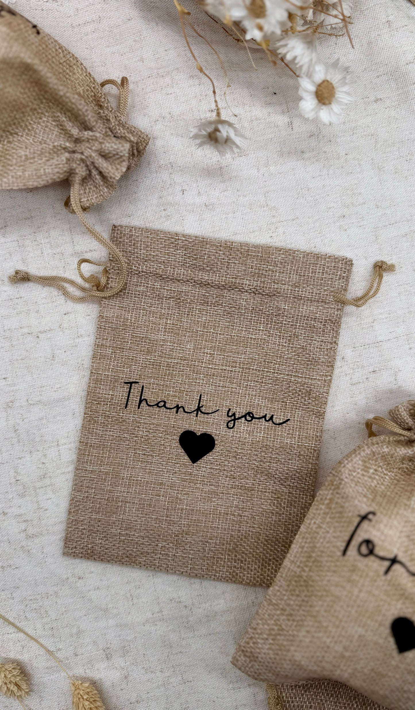 Kleiner Jutebeutel – Geschenkbeutel aus Jute | Gastgeschenk | Naturbeutel „For you“ oder "Thank you" | Nachhaltige Verpackung | zwei Farben