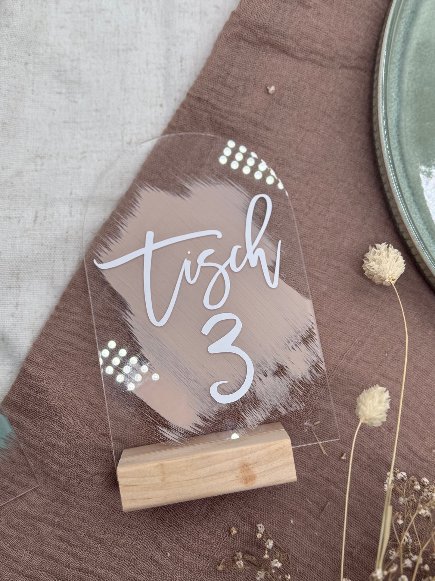 Tischkarten aus Acryl - personalisierbar | Hochzeit, Geburtstag, Taufe | Hintergrund wählbar